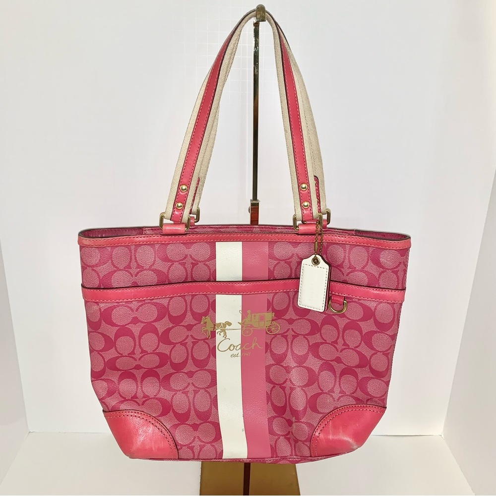 Coach Pink and White Tote Bag